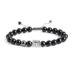 Men's Engravable S-Knot Bead Bracelet with Baguette Gemstones in 925 Sterling Silver with Blue Topaz and