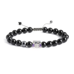 Men's Engravable S-Knot Bead Bracelet with Baguette Gemstones in 925 Sterling Silver with Amethyst and