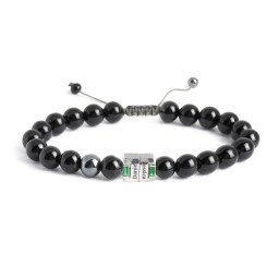 Men's Engravable S-Knot Bead Bracelet with Baguette Gemstones in 925 Sterling Silver with Emerald and