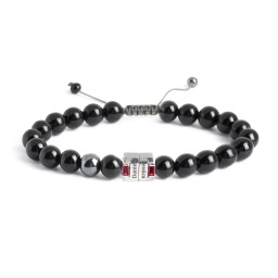 Men's Engravable S-Knot Bead Bracelet with Baguette Gemstones in 925 Sterling Silver with Ruby and