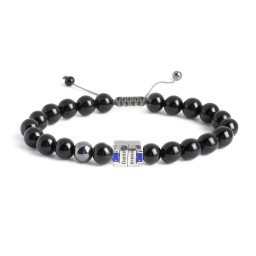 Men's Engravable S-Knot Bead Bracelet with Baguette Gemstones in 925 Sterling Silver with Blue Sapphire and