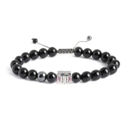 Men's Engravable S-Knot Bead Bracelet with Baguette Gemstones in 925 Sterling Silver with Pink Tourmaline and