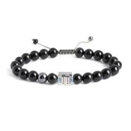 Men's Engravable S-Knot Bead Bracelet with Baguette Gemstones in 925 Sterling Silver with Blue Topaz and