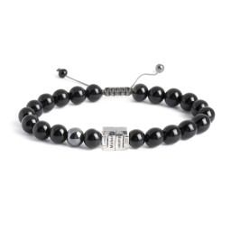 Men's Engravable S-Knot Bead Bracelet with Baguette Gemstones in 925 Sterling Silver with Diamond and