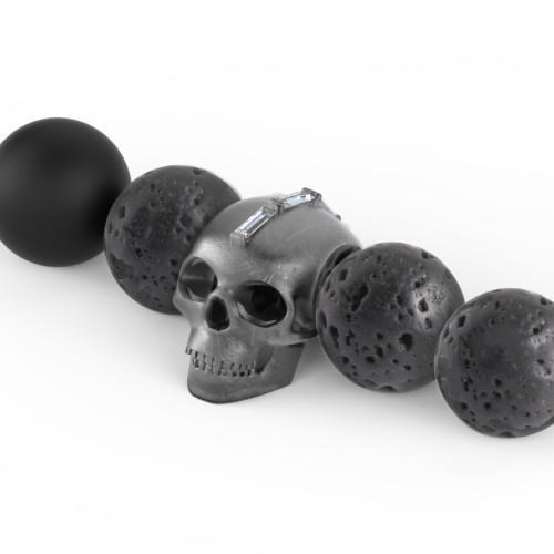 Men’s Skull S-Knot Bead Bracelet with Mohawk Baguette Gemstone – Sterling Silver with Diamond and