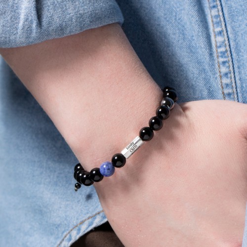 Men’s Engravable Twisted S-Knot Bead Bracelet – Sterling Silver with