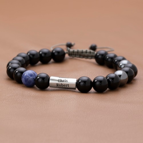 Men’s Engravable Twisted S-Knot Bead Bracelet – Sterling Silver with