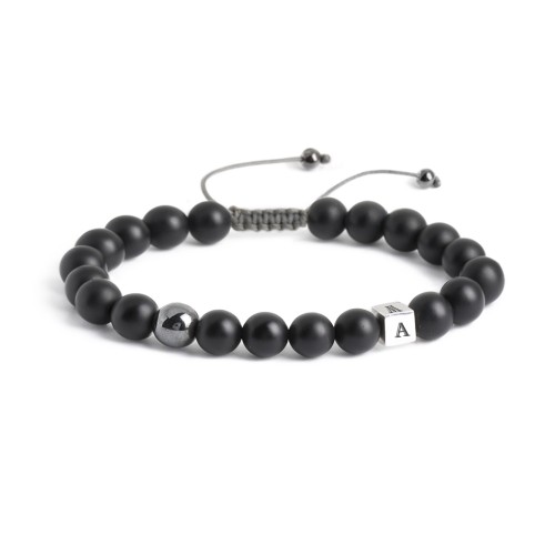 Men’s Matte Cube S-Knot Bead Bracelet – Sterling Silver with