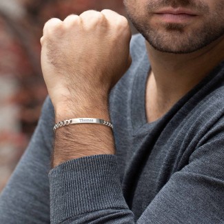 Christmas Gifts for Him - Silver Men's ID Bracelet - Gifts for Men - Name Bracelets - Engraved Bracelets for Men - Christmas Gifts for Guys