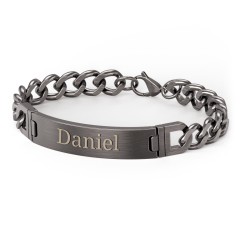 Men’s Engravable 8.75" Gunmetal Stainless Steel Curb Link ID Bracelet – Stainless Steel