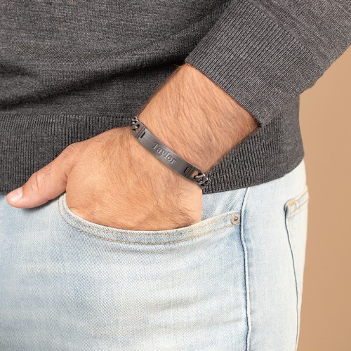 Men’s Engravable 8.75" Gunmetal Stainless Steel Curb Link ID Bracelet – Stainless Steel