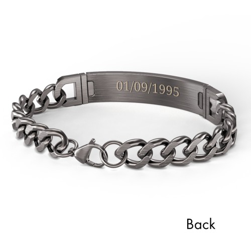 Men’s Engravable 8.75" Gunmetal Stainless Steel Curb Link ID Bracelet – Stainless Steel