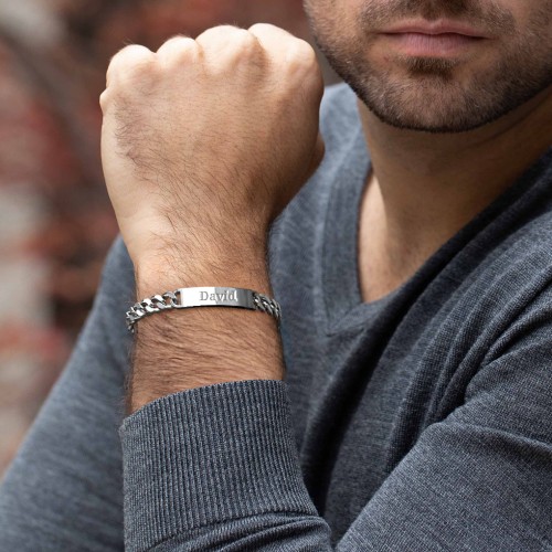 Men’s Engravable 8.5" Stainless Steel Curb Link ID Bracelet – Stainless Steel