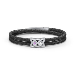 Men’s Sterling Silver Celtic Knot Bracelet With 2 Gemstones in 925 Sterling Silver with Amethyst and Cubic Zirconia