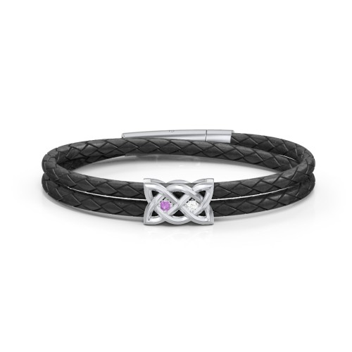 Men’s Sterling Silver Celtic Knot Bracelet With 2 Gemstones – Sterling Silver with Amethyst and Cubic Zirconia