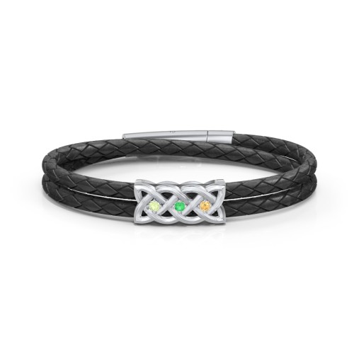 Men’s Sterling Silver Celtic Knot Bracelet With 3 Gemstones – Sterling Silver with Peridot, Emerald, and Citrine