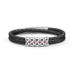 Menβs Sterling Silver Celtic Knot Bracelet With 4 Gemstones