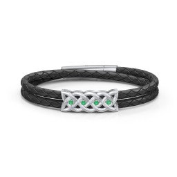 Men’s Sterling Silver Celtic Knot Bracelet With 4 Gemstones in 925 Sterling Silver with Emerald