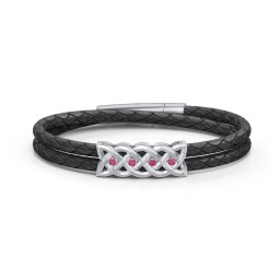 Men’s Sterling Silver Celtic Knot Bracelet With 4 Gemstones in 925 Sterling Silver with Ruby