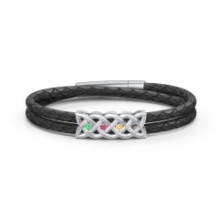 Men’s Sterling Silver Celtic Knot Bracelet With 4 Gemstones – Sterling Silver with Emerald, Ruby, Citrine, and Smokey Quartz