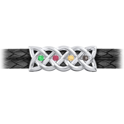 Men’s Sterling Silver Celtic Knot Bracelet With 4 Gemstones – Sterling Silver with Emerald, Ruby, Citrine, and Smokey Quartz
