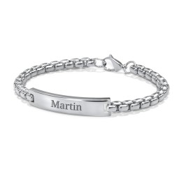 Men’s Engravable 7.5" Stainless Steel Rounded Chain Link ID Bracelet in Stainless Steel