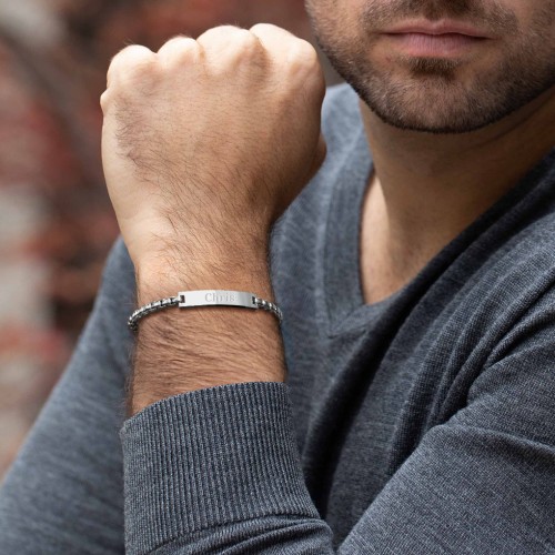 Men’s Engravable 7.5" Stainless Steel Rounded Chain Link ID Bracelet – Stainless Steel