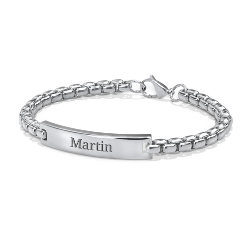Men’s Engravable 7.5" Stainless Steel Rounded Chain Link ID Bracelet – Stainless Steel