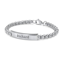 Men’s Engravable 8.5" Stainless Steel Rounded Chain Link ID Bracelet in Stainless Steel