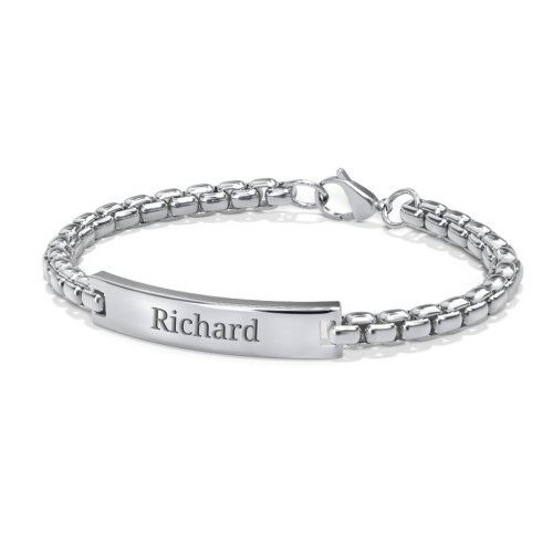 Men’s Engravable 8.5" Stainless Steel Rounded Chain Link ID Bracelet – Stainless Steel