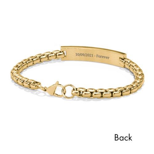 Men’s Engravable 8.5" Yellow Stainless Steel Rounded Chain Link ID Bracelet – Stainless Steel
