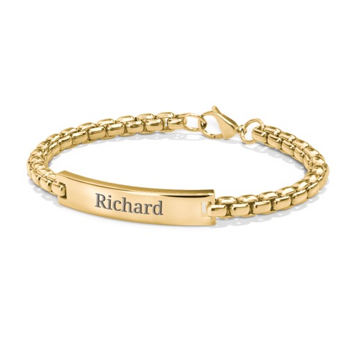 Men’s Engravable 8.5" Yellow Stainless Steel Rounded Chain Link ID Bracelet – Stainless Steel