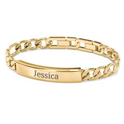 Men’s Engravable & Adjustable Yellow Stainless Steel Curb Link ID Bracelet in Stainless Steel