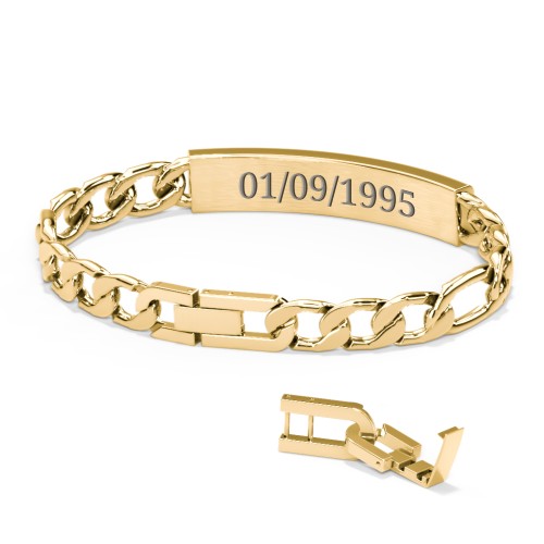 Men’s Engravable & Adjustable Yellow Stainless Steel Curb Link ID Bracelet – Stainless Steel