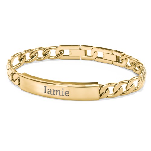 Men’s Engravable & Adjustable Yellow Stainless Steel Curb Link ID Bracelet – Stainless Steel