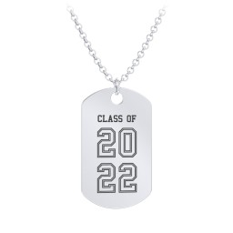 Engravable 2022 Graduation Dog Tag Necklace in 925 Sterling Silver