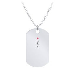 Men's Engravable Dog Tag Necklace with 1 Birthstone