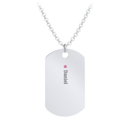 Men's Engravable Dog Tag Necklace with 1 Birthstone