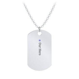 Men's Engravable Dog Tag Necklace with 1 Birthstone