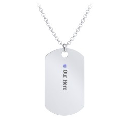 Men's Engravable Dog Tag Necklace with 1 Birthstone in 925 Sterling Silver with Blue Sapphire
