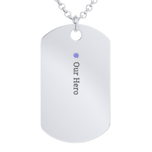 Men's Engravable Dog Tag Necklace with 1 Birthstone – Sterling Silver with Blue Sapphire