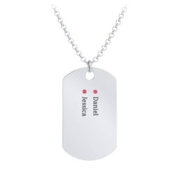 Men's Engravable Dog Tag Necklace with 2 Birthstones