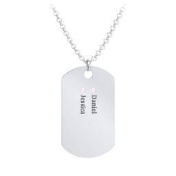 Men's Engravable Dog Tag Necklace with 2 Birthstones