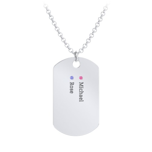 Men's Engravable Dog Tag Necklace with 2 Birthstones