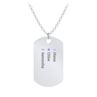 Men's Engravable Dog Tag Necklace with 3 Birthstones