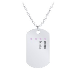 Men's Engravable Dog Tag Necklace with 4 Birthstones in 925 Sterling Silver with Amethyst
