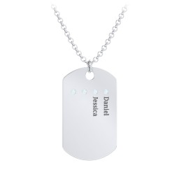 Men's Engravable Dog Tag Necklace with 4 Birthstones in 925 Sterling Silver with Blue Topaz