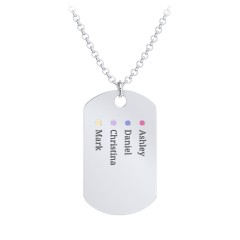 Men's Engravable Dog Tag Necklace with 4 Birthstones – Sterling Silver with Ruby, Blue Sapphire, Amethyst, and Citrine