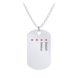 Men's Engravable Dog Tag Necklace with 4 Birthstones in 925 Sterling Silver with Garnet