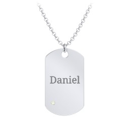 Men's Engravable Dog Tag Necklace With Accent in 925 Sterling Silver with Peridot